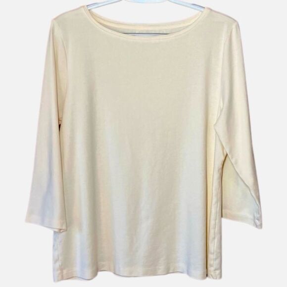 Talbots Bateau Neck 3/4 Sleeve Pima Cotton Knit Top in Cream Women’s L - Picture 2 of 5